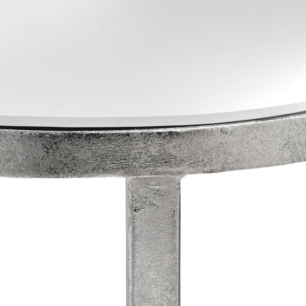 Maison Elegante Mirrored Silver Half Moon Table With Cross Detail