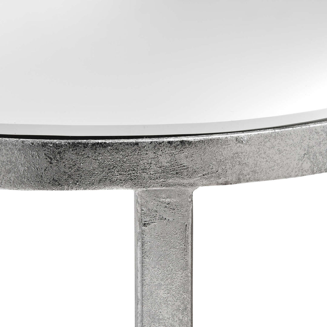 Maison Elegante Mirrored Silver Half Moon Table With Cross Detail