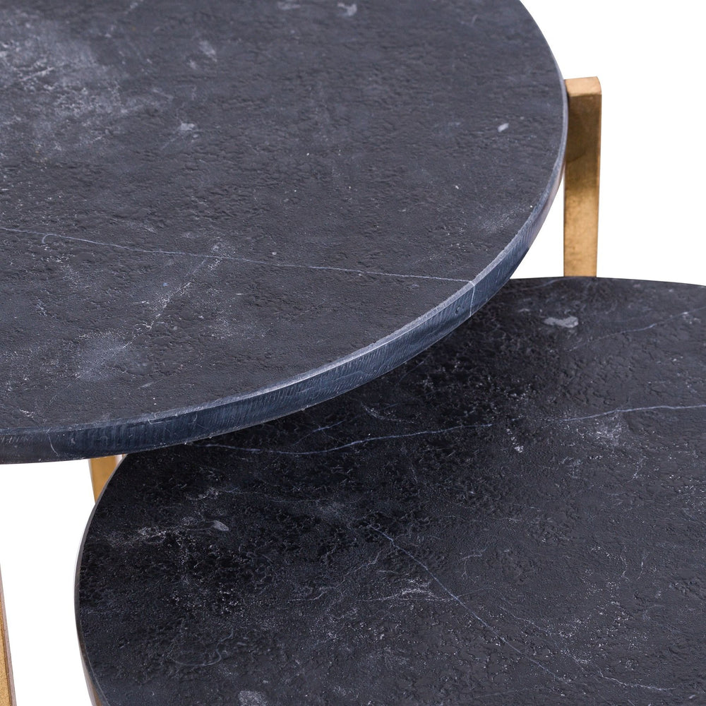 Maison Elegante Set Of 2 Gold And Black Marble Tables